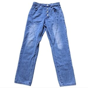 Misslook | Blue button up fly straight leg women's jean with styled fade